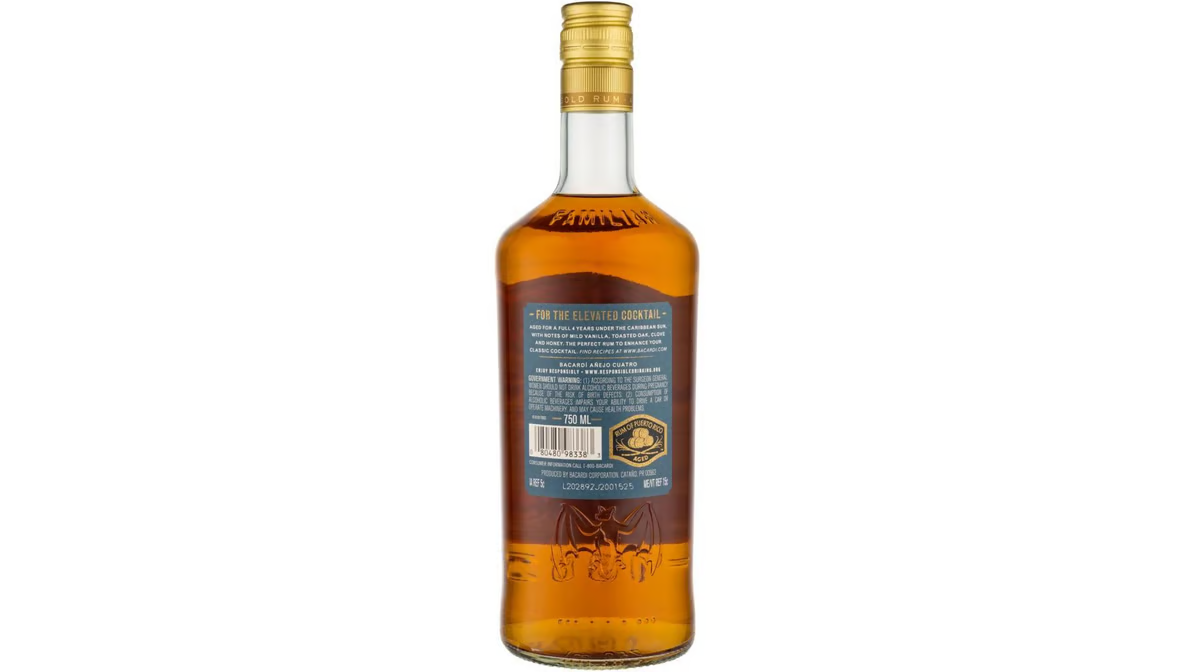 Bacardi 80 Proof 4 Year Anejo Cuatro Gold Rum Bottle 750 ml1