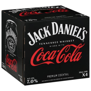 Jack Daniels Old No 7 Coca Cola Tennessee Whiskey Cocktail Cans 355ml 4 ct