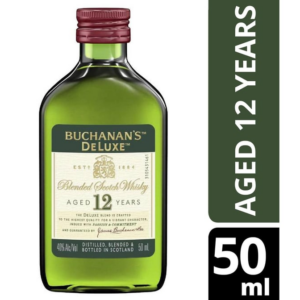 buchanans deluxe 80 proof aged 12 years blended scotch whisky bottle  50 ml