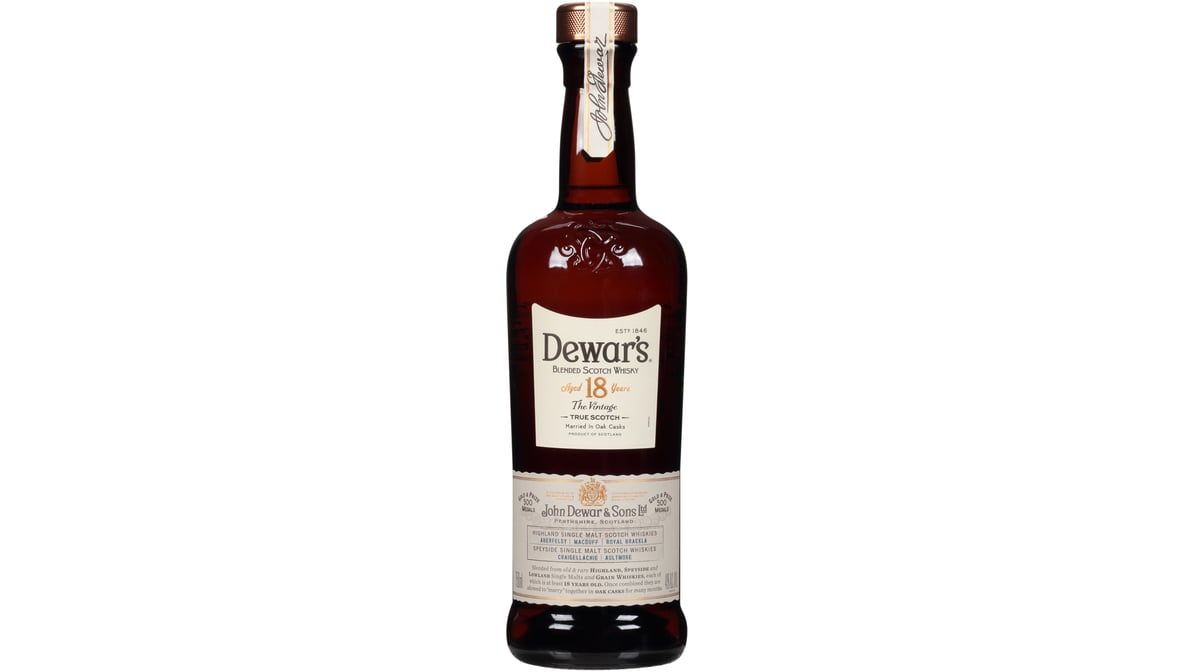 dewars 18 year old the vintage blended scotch whisky bottle  750 ml