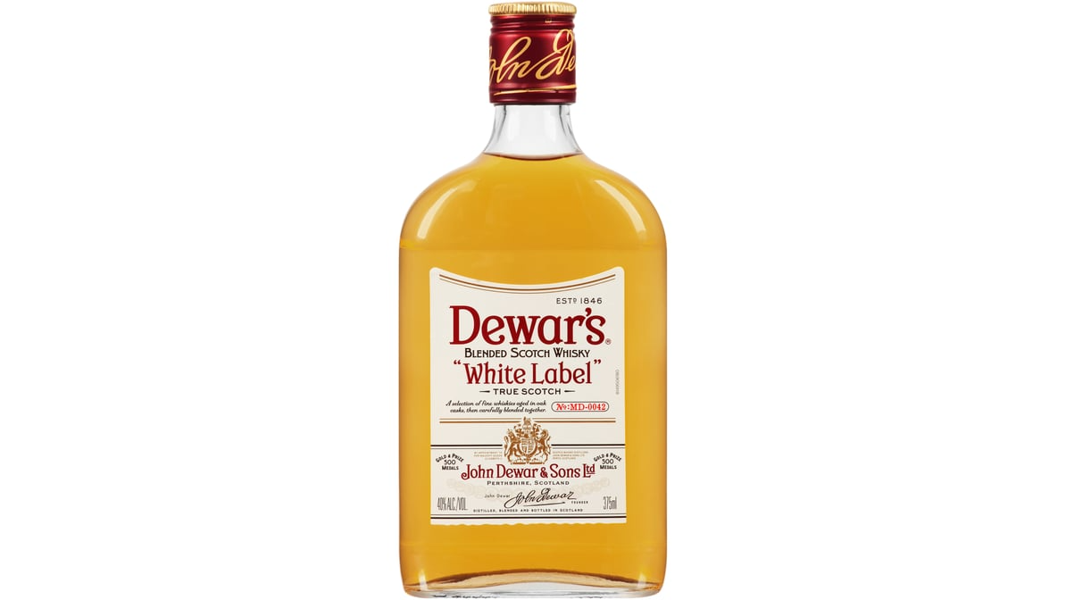 dewars white label 80 proof blended scotch whisky bottle  375 ml