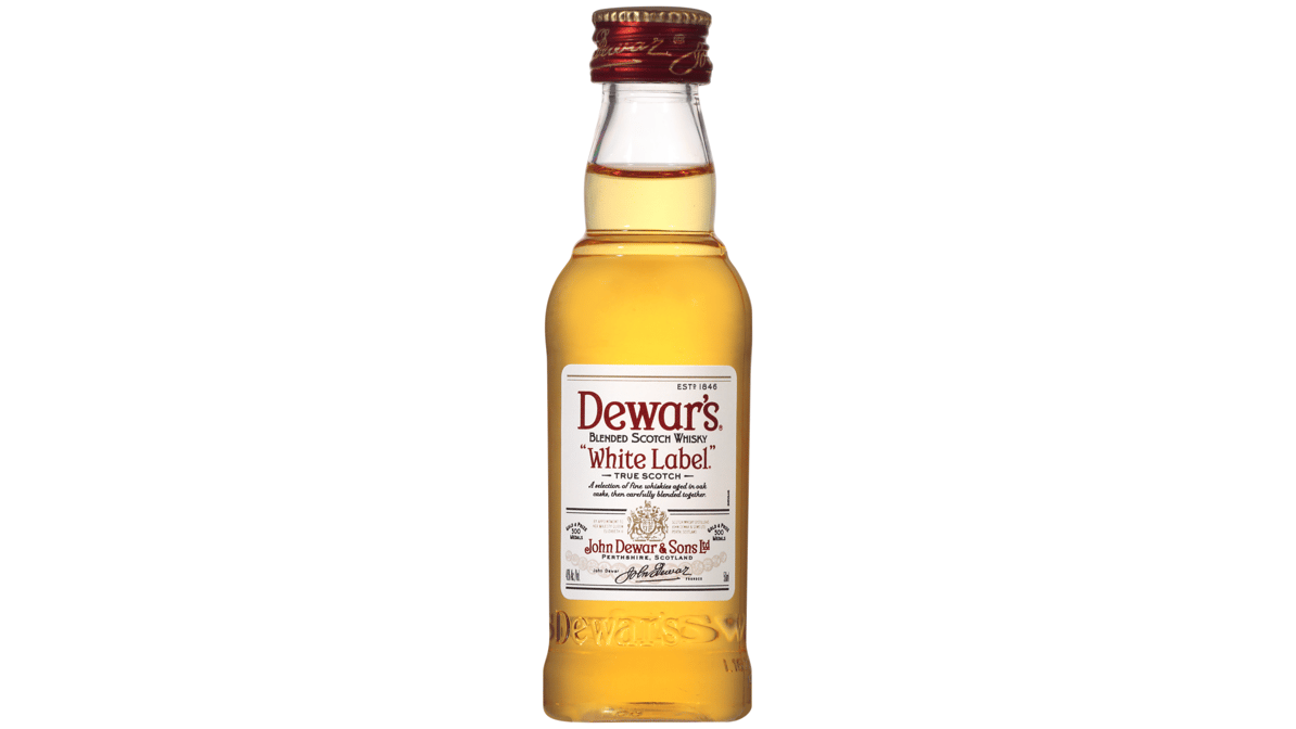 dewars white label 80 proof blended scotch whisky bottle  50 ml