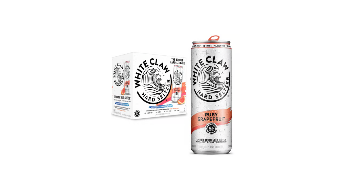 white claw ruby grapefruit hard seltzer cans  12 fl oz x 6 ct